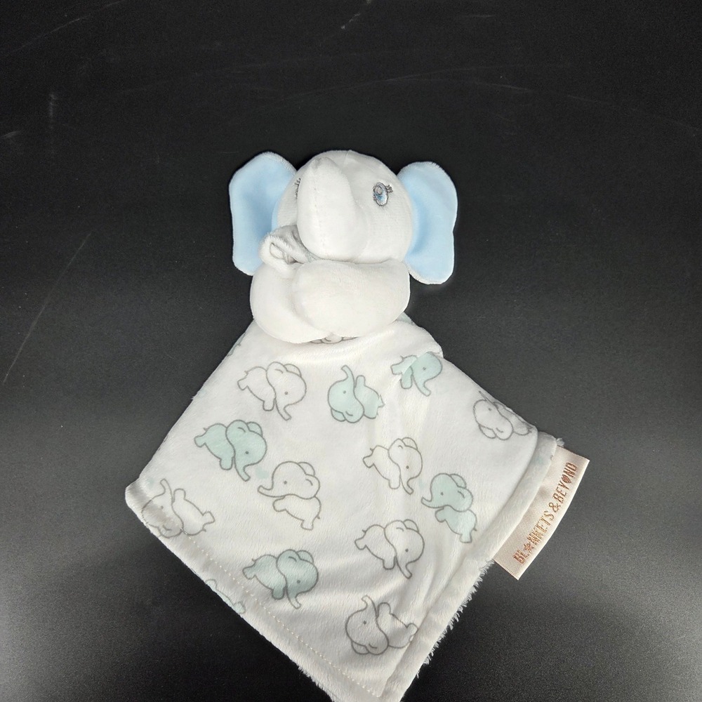 Blankets & Beyond Elephant Lovey Security Blanket White Blue Grey Plush Toy